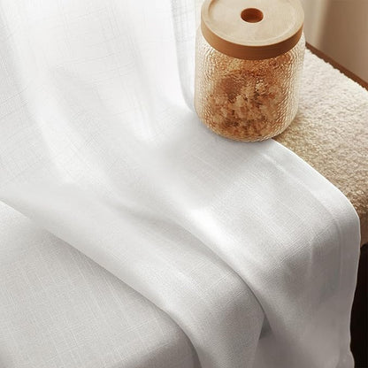 Linen White Curtains 90 inches Long for Bedroom Loop Pocket Privacy Light Filtering Semi Sheer White Boho Farmhouse Curtain Drapes Cotton Textured Modern Elegant Coastal Living Room Decor 42x90