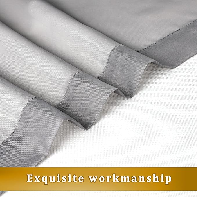 Aiyufeng Charcoal Grey Sheer Curtains 36 inches Long 2 Panels Set, Short Sheer Grey Kitchen Tier Solid Sheers Cafe Curtains Bathroom Grey Window Panels, Rod Pocket, 40" Wx36 L