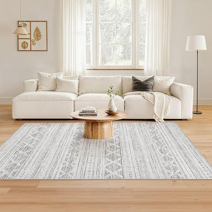 Nakagishi 4x6 Area Rugs Living Room: Washable Boho Large Neutral Soft Farmhouse Rug Stain Resistant Modern Indoor Floor Non-Slip Carpet for Bedroom Nursery Kids Office Dining Room Dorm - Dark Grey