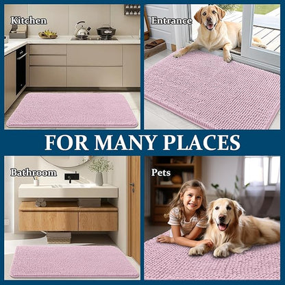 OLANLY Dog Door Mat for Muddy Paws 47x20, Absorbs Moisture and Dirt, Absorbent Non-Slip Washable Doormat, Quick Dry Chenille Mud Mat for Dogs, Entry Indoor Entryway Carpet for Inside Floor, Dusty Rose
