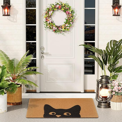 UINI Door Mat Outdoor Indoor Welcome Mats, Cute Cat Front Doormat, Non Slip Durable Entrance Rugs for Front Door, Inside Outside Entry, Porch, Resist Dirt, 17" x 30", Easy to Clean