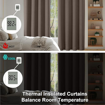 Simplebrand Ava Brown Short Blackout Curtains for Bedroom 54 Inches Long 2 Panels Set, Solid Thermal Insulated, Energy Saving Window Treatment Curtains Blackout Drapes, W40 x L54 Inch, Brown