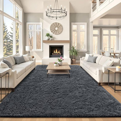 OLANLY 8x9 Machine Washable Large Area Rugs for Living Room, Bedroom, Soft Fluffy Shaggy Bedside Rug, Indoor Floor Carpet for Kids Girls and Boys, Dorms, Nursery, Home Decor Aesthetic, Grey
