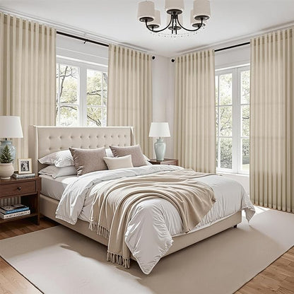 Eggshell Beige Linen Curtains for Living Room 98 Inches Long Light Filtering Semi Sheer Curtain Back Tab Rustic Farmhouse Decor Burlap Luxury Boho Drapes for Bedroom Dinner Room 52x98, 2 Panels