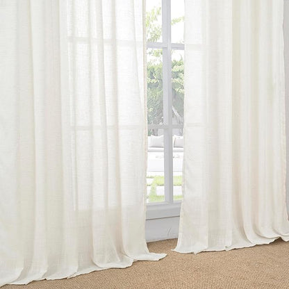 BGment Linen Semi Sheer Curtains 84 Inches Long 2 Panels Set for Living Room - Ivory Light Filtering Drapes with Rod Pocket Textured Lightweight Window Treatments for Bedroom, 52 X 84 Inch