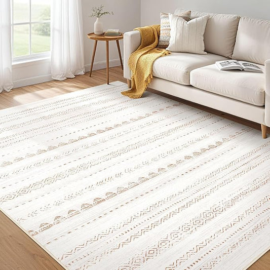 Nakagishi Area Rug Living Room Rugs: 3x5 Soft Machine Washable Boho Neutral Farmhouse Stain Resistant Moroccan Indoor Carpet for Bedroom Nursery Kids Entryway Kitchen Entry Bedside Home House- Brown