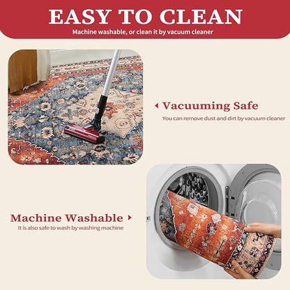SERISSA 2x4 Boho Rugs for Entryway, Washable Non-Slip Kitchen Runner Rug, Ultra Soft Small Area Rug Vintage Tribal Low-Pile Door Mat Indoor Entrance Carpet for Bedroom Hallway Laundry Room Bathroom