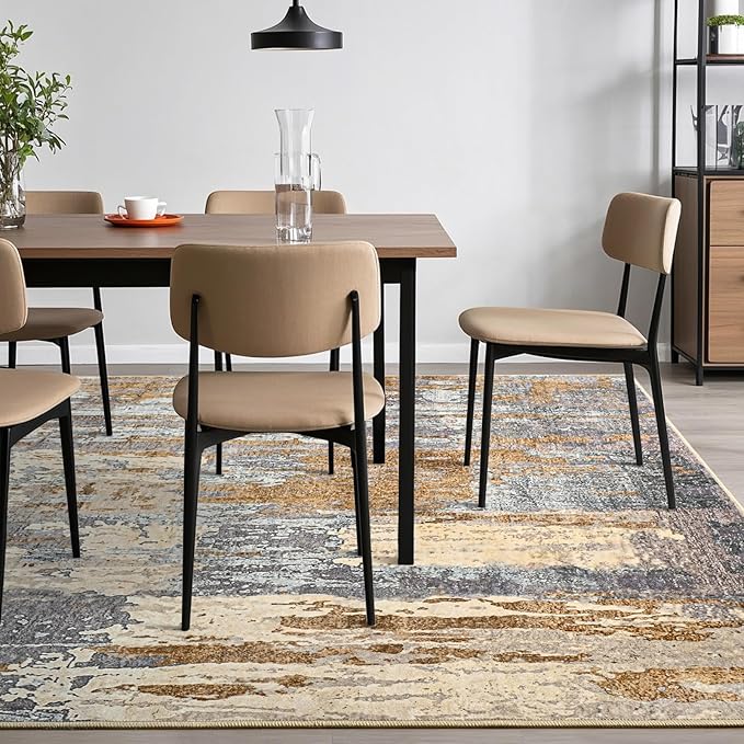 Toneed Abstract Area Rug Modern Washable Rug Soft Non Slip Rug Low Pile for Bedroom Living Room Dining Room Camel 4x6 Feet