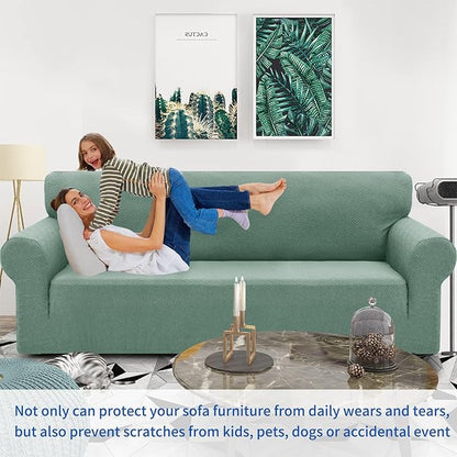 ZNSAYOTX 1 Piece Jacquard Couch Covers for 3 Cushion Couch High Stretch Sofa Cover for Pets Dogs Anti Slip Extra Large Sofa Slipcovers Furniture Protector (X-Large,New Pattern Pea Green)