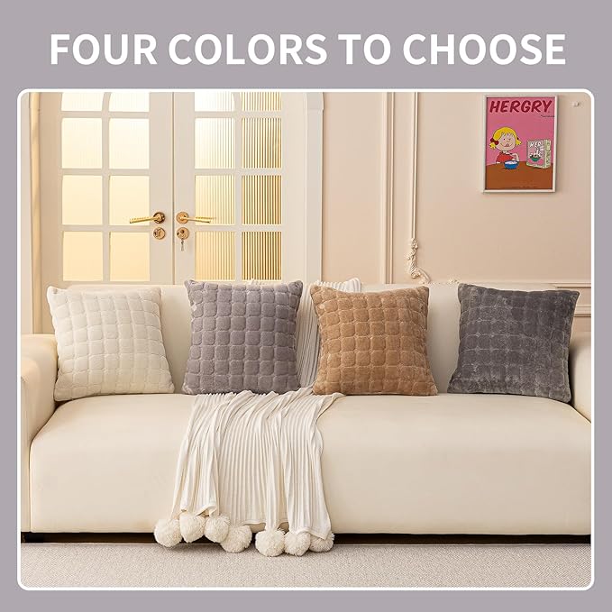 Velvet Throw Pillow Covers(Pack of Two, Light Grey) 22×22 Inch Decorative Pillows Cover Neutral Soft Chenille Couch Pillows with Zipper Aesthetic for Living Room and Bedroom
