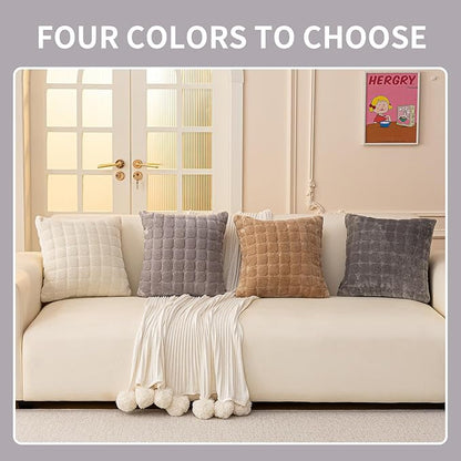 Velvet Throw Pillow Covers(Pack of Two, Light Grey) 22×22 Inch Decorative Pillows Cover Neutral Soft Chenille Couch Pillows with Zipper Aesthetic for Living Room and Bedroom