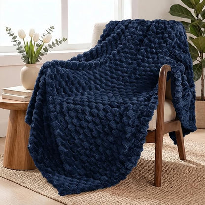 Exclusivo Mezcla Fleece Throw Blanket for Couch, Extra Large Fuzzy Navy Blue Bed Blankets, Soft Cozy Plush Sofa Throws for All Seasons, 50x70 Inches