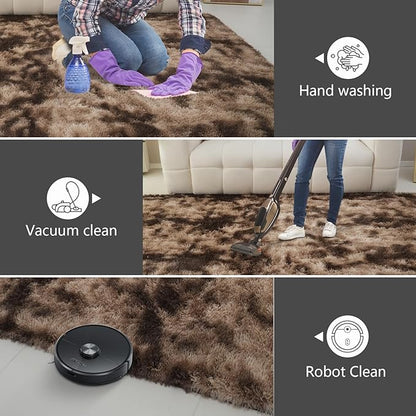 Shag Area Rugs for Bedroom Living Room,6X9Ultra Soft Fluffy Area Rugs for Dorm,Indoor Carpet Nursery Rugs for Kids Girls Room Home Decor, Mottling Brown