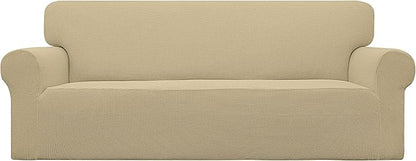 Easy-Going Stretch Sofa Slipcover 1-Piece Sofa Cover Furniture Protector Couch Soft with Elastic Bottom for Kids, Polyester Spandex Jacquard Fabric Small Checks (Sofa, Beige)