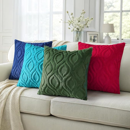 decorUhome Summer Throw Pillow Covers 20x20 Inch Set of 2, Soft Plush Faux Wool Turquoise Solid Couch Pillow Covers, Accent Farmhouse Neutral Square Pillow Cases for Sofa Bed Living Room