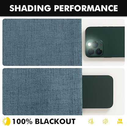 MIULEE 100% Blackout Linen Curtains for Bedroom, Stone Blue Solid Luxury Decor Thermal Insulation Room Darkening Drapes for Living Room Nursery Back Tab Rod Pocket 42 x 90 Inches, 2 Panels