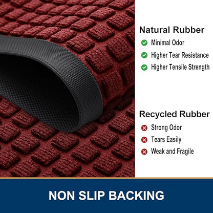 Smiry Front Door Mat Outside Entrance, Heavy Duty Natural Rubber Doormat, Non Slip, Trap Dirt and Moisture, Easy Clean, Low Profile Welcome Floor Mats for Indoor Outdoor Entry, 59x34 Inch, Red