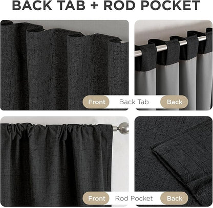 Joydeco Blackout Curtains for Bedroom - 100% Light Blocking 2 Panels Set Black Drapes 66" W x 96" L, Thermal Insulated Room Darkening Curtains, Linen Textured for Living Room, Rod Pocket & Back Tabs