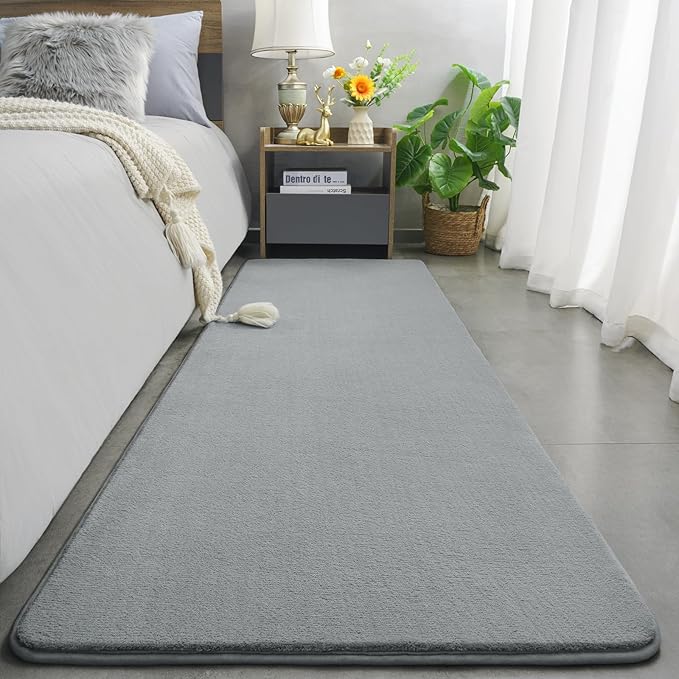 Amearea Modern Soft Hallway Runner Rug, 3x10 Feet Washable Long Runner Rugs for Hallway, Grey Fluffy Bedroom Bedside Rugs, Non Slip Memory Foam Rug Carpet for Entrance Kitchen Living Room Home Decor