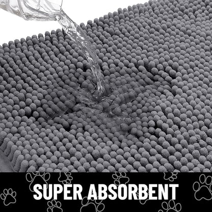 Smiry Dog Door Mat for Muddy Paws, Absorbent Dirt Trapper Non Slip Quick Dry Washable Chenille Mat for Mud Dogs, Entry Rug for Indoor and Outdoor (30x20 Inches, Dark Grey and Black)
