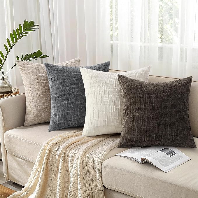 decorUhome Dark Brown Chenille Euro Sham Throw Pillow Covers 26x26 Set of 2 Textured Soft Cozy Slubby Couch Pillow Covers Modern Farmhouse Boho Decorative Pillow Cases for Bed Sofa Living Room