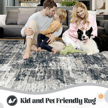 10x14 Area Rugs for Living Room, Washable Modern Abstract Large Area Rug Neutral Soft Non Slip Kids Rug Stain Resistant Indoor Carpet for Bedroom Dining Room Playroom Office(BlackGrey, 10'x14')