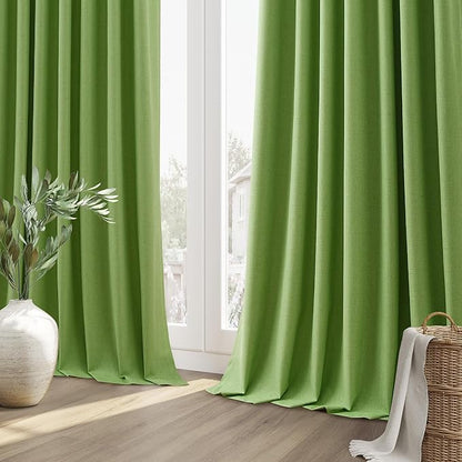 Guken 100% Blackout Curtains 84 Inch Length 2 Panels Set for Living Room Bedroom Back Tab Thermal Insulated Black Out Linen Drapes Room Darkening Lime Green,52x84