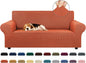 KEKUOU Stretch Loveseat Sofa Cover Slipcover,Couch Covers for 2 Cushion Couch Sofa (55"-78") Furniture Protector Sofa with Elastic Bottom for Kid,Dog. Jacquard Small Checked (Medium,Pureed Pumpkin)