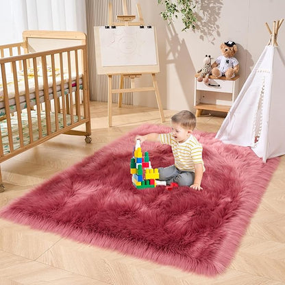 EasyJoy Ultra Soft Fluffy Shaggy Area Rug Faux Fur Rug Chair Cover Seat Pad Fuzzy Area Rug for Bedroom Floor Sofa Living Room (4 x 6 ft Rectangle, BlushPink)