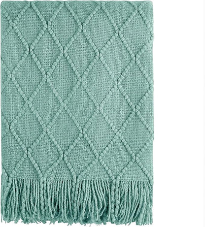 BOURINA Throw Blanket Textured Solid Soft Sofa Throw Couch Cover Knitted Decorative Blanket, 60 inchx80 inch Dark Cyan