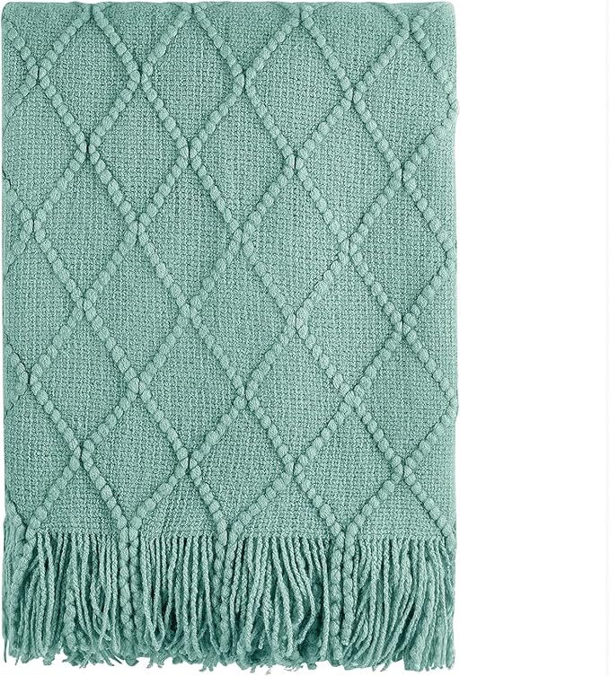 BOURINA Dark Cyan Throw Blanket 50 x90 Inches Textured Solid Soft Sofa Throw Bed Runner Knitted Decorative Blanket