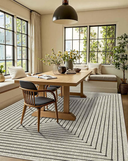 Latte&Fog 5x7 Area Rugs for Living Room Bedroom, Beige Modern Abstract Washable Rug, Boho Non Slip Low Pile Carpet for Indoor Dining Room, Office, Dorm, Classroom, Farmhouse and Kids Room - Beige