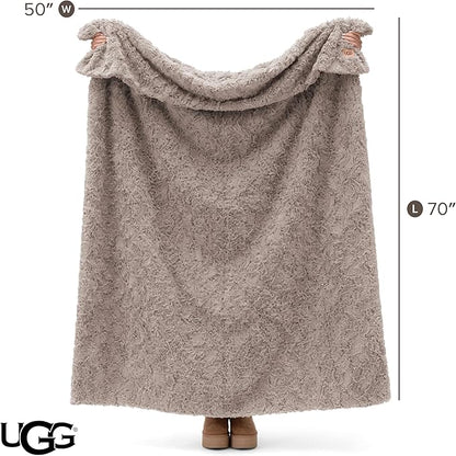 UGG Adalee Faux Fur Throw Blanket, Luxury Cozy Fluffy Blanket for Living Room or Bedroom, Decorative Double-Sided Fuzzy Throw, Machine Washable Spring Decor, 50-inch x 70-inch, Oyster Brown