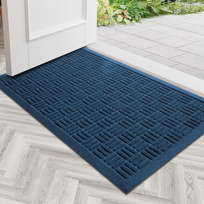 Mibao Front Door Mat Indoor Outdoor Entrance, Dirt Trapping Waterproof All-Season, All-Weather Doormat, Non-Slip Durable Natural Rubber Low Profile Easy Clean Patio Entrance Mat, 29.5" x 17", Blue