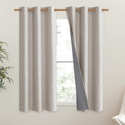 NICETOWN Brich Vintage Open Linen Weave Flax Thermal Curtains, 100% Blackout Curtains 54" Long for Dining Room, Soundproof Window Treatment Drapes for Kitchen, 42" Wide Per Panel, Set of 2