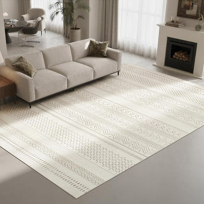 Washable Rugs 8x10 Area Rugs for Living Room- Large Moroccan Rugs for Bedroom, Dining Room, Ultra Soft Low Pile Foldable Carpet with Non Slip Rubber Backing,Neutral Accent Rug(Light Brown)