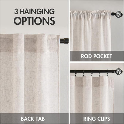 MIULEE White Linen Curtains 72 Inch Length for Bedroom Living Room, Soft Thick Linen Textured Window Drapes Semi Sheer Light Filtering Rod Pocket Back Tab Burlap Look Farmhouse Decor, 2 Panels