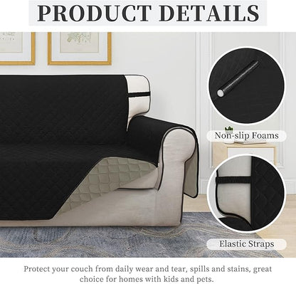 ISSUNTEX Double Protection 100% Waterproof Sofa Covers for Living Room, Couch Covers for 3 Cushion Couch Sofa, Reversible Furniture Protector Sofa Cover for Dogs, Pets, Kids (Sofa, Black/Beige)