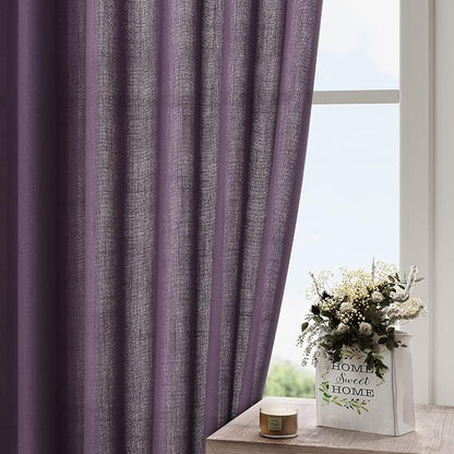 Plum Linen Curtains 72 Inch Length for Living Room Sheer Lightweight Door Drapes 2 Panels Set for Kids Bedroom Light Filtering Back Tab Rod Pocket Curtain for Kitchen Protect Privacy 52x72