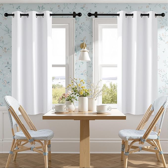 NICETOWN 100% Blackout Window Curtain Panels 63 inch Length for Bedroom, Set of 2, Snow White, 42 inches Wide, Thermal Insulated Drapes