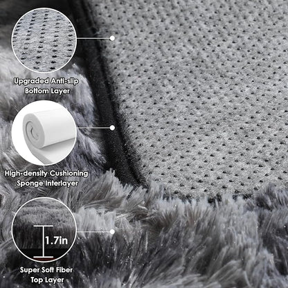 ONASAR Area Rugs for Bedroom Living Room, Fluffy Tie-Dyed Dark Grey 4x6 Indoor Bedside Floor Throw Rug, Soft Plush Shaggy Carpet for Nursery Kids Girls Boys Teen Dorm Home Office Decor