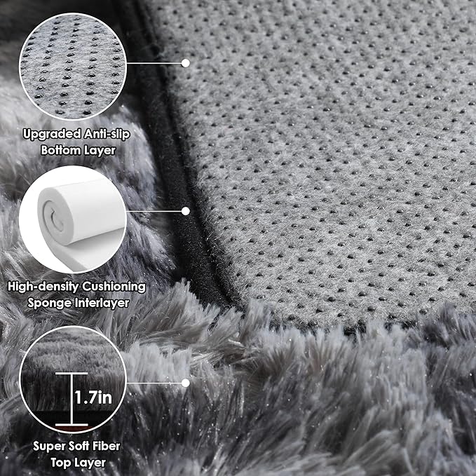 ONASAR Rugs for Living Room Bedroom, 5x8 Fluffy Tie-Dyed Dark Grey Bedside Area Rug, Soft Plush Shaggy Floor Carpet for Nursery Kids Girls Boys Teen Dorm Home Office Decor Aesthetic