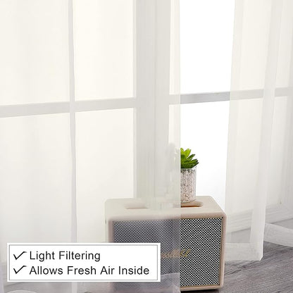 Lecloud Short Sheer Curtains 54 Inches Length 2 Panels, Light Filtering Voile Curtain Drapes for Half Window Kitchen Bedroom, Basic Rod Pocket Living Room Sheer Curtains, 40Wx54L Inches, Ivory