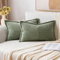 MIULEE Decorative Lumbar Throw Pillow Covers for Couch Bed Livingroom 12x20 Inch Set of 2 Light Olive Green Boho Accent Throw Pllows Broadside Striped Patchwork Soft Corduroy Summer Pillowcases