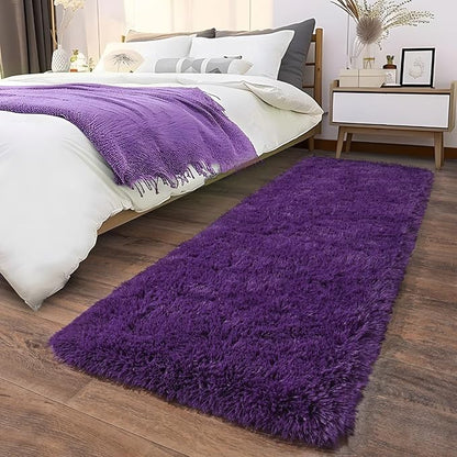 Soft Runner Rugs for Bedroom Hallways, 2x6 Purple Fluffy Shag Throw Area Rug Non Slip for Bedside Dorm, Long Shaggy Furry Carpet for Nursery Living Room