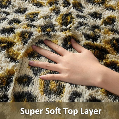 Ophanie Leopard Rugs for Living Room Bedroom, Fluffy Soft Fuzzy Cheetah Print Area Rug, Plush Shaggy Bedside Floor 5x8 Furry Carpet for Kids Baby Teen Dorm Nursery Home Decor Aesthetic