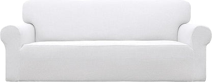 Easy-Going Stretch Oversized Sofa Slipcover 1-Piece Sofa Cover Furniture Protector Couch Soft with Elastic Bottom for Kids, Polyester Spandex Jacquard Fabric Small Checks Snow White