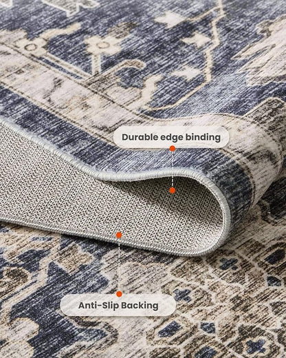 AMADA HOMEFURNISHING 5x7 Area Rugs, Washable Living Room Rug Low-Profile with Non-Slip Backing & Durable Edge Binding, Vintage 5x7 Rugs for Living Room, Bedroom, Dining Room