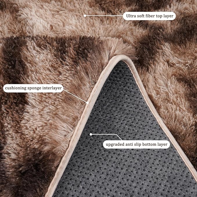 Rugs for Living Room 8x10, Soft Shaggy Modern Shag Area Rug for Bedroom, Upgrade Non-Slip Plush Fluffy Carpet for Kids Boys Girls Room Home Decor Aesthetic, Tie-Dyed Brown