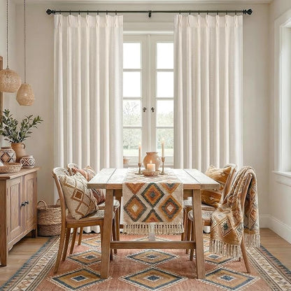 Pinch Pleated Look Light Filtering Curtains 84 Inch Length, 2 Panels Linen Textured Boho Neutral Drapes for Living Room Bedroom Farmhouse Vintage Rustic Window Curtains with Hooks